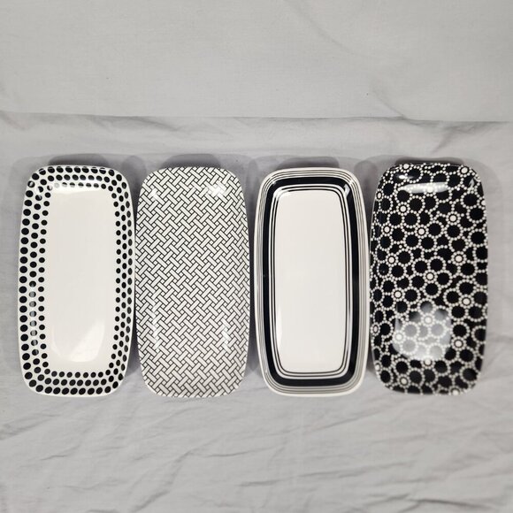 Tar Hong Rectangle Sushi Plates Set of 4 Black White Melamine Dishwasher Safe - Picture 2 of 11